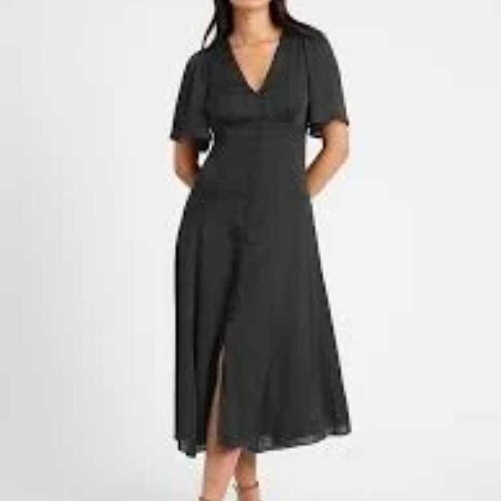 Banana Republic Satin Flutter Sleeve Midi Dress